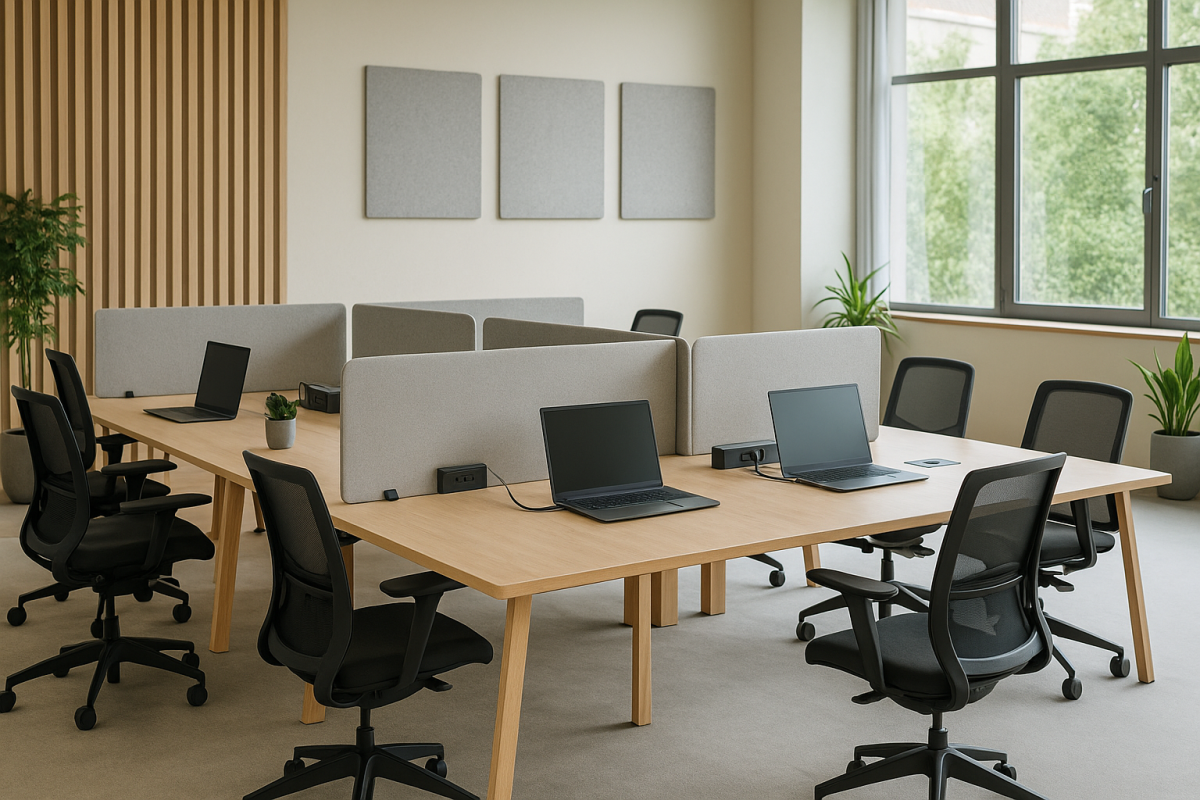 Ofis mobilyaları tasarım trendleri: minimalist bench çalışma masaları, ergonomik koltuklar ve doğal ahşap tonları